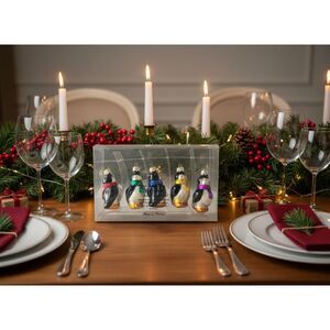 Hand Painted Polish Glass Penguin Ornaments Set of 5 Colorful Scarves Vintage